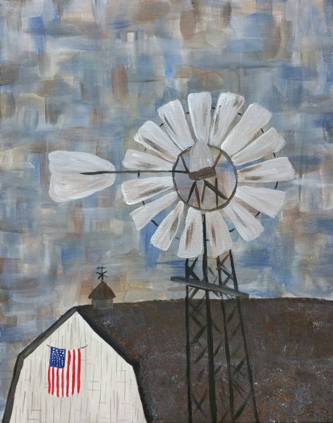 Barn and Windmill with Flag