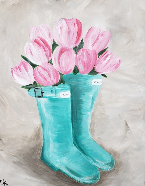 Tulips and Rainboots -teal