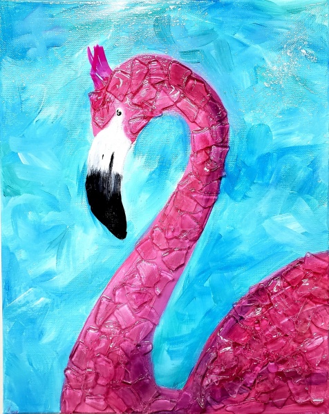 Flamingo with shattered glass