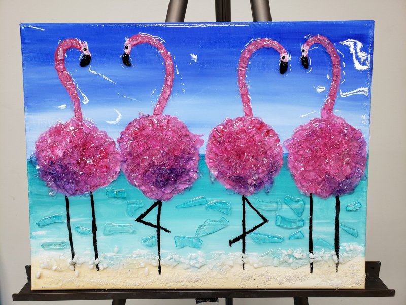 Flamingo party with Shattered glass